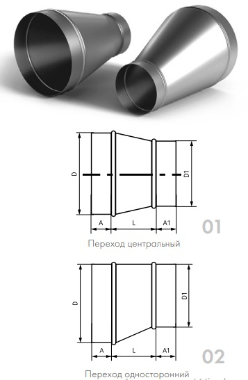 Переход из оцинкованной стали для воздуховодов