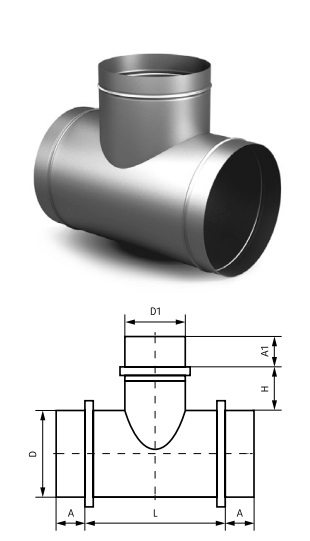 Тройник из оцинкованной стали для воздуховодов